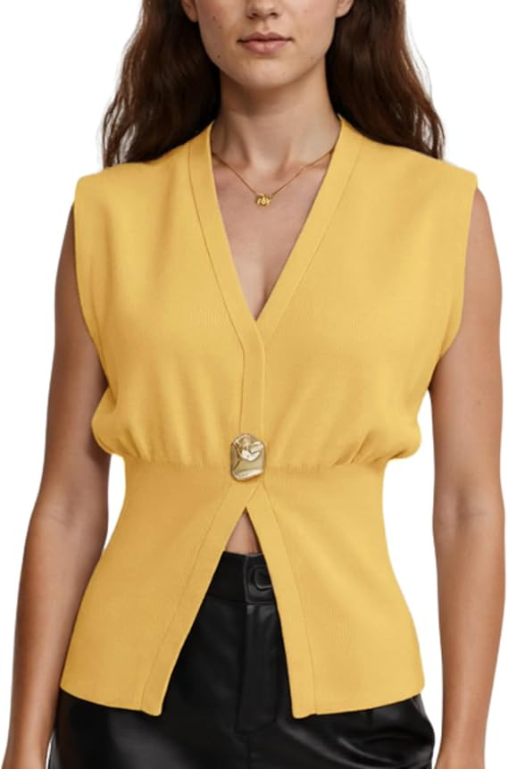 AMEBELLE Chaleco para mujer, con botones, cuello en V, sin mangas, de punto, para verano | Amazon (US)