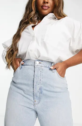 Faux Feather Trim Straight Leg Jeans | Nordstrom