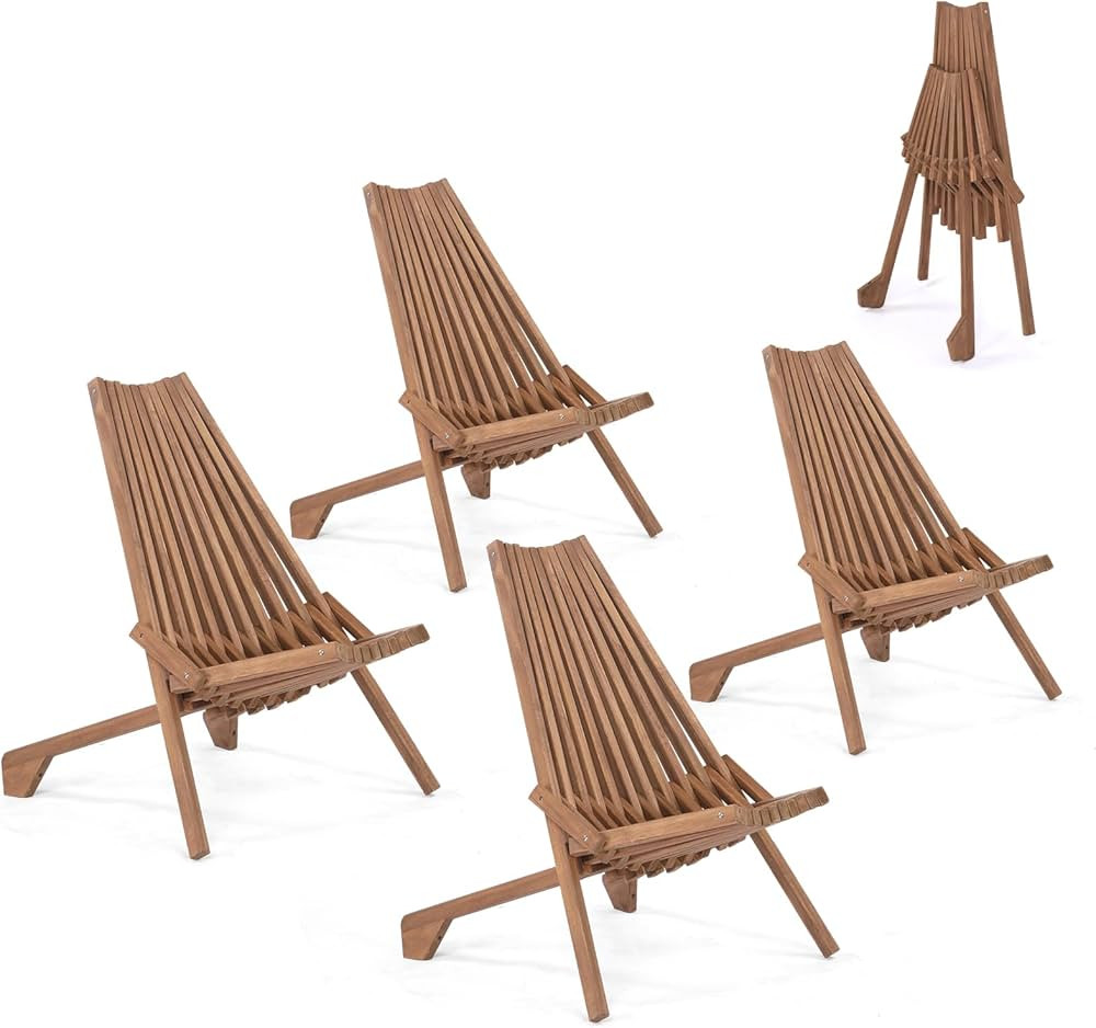 VINGLI FSC Acacia Wood Folding Outdoor Chairs Set of 4,Weather-Resistant Wooden Folding Chairs Pa... | Amazon (US)
