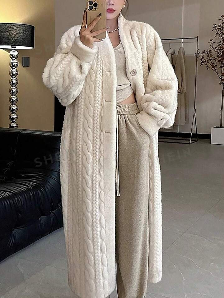 Long Plush Coat With Twisted Texture | SHEIN