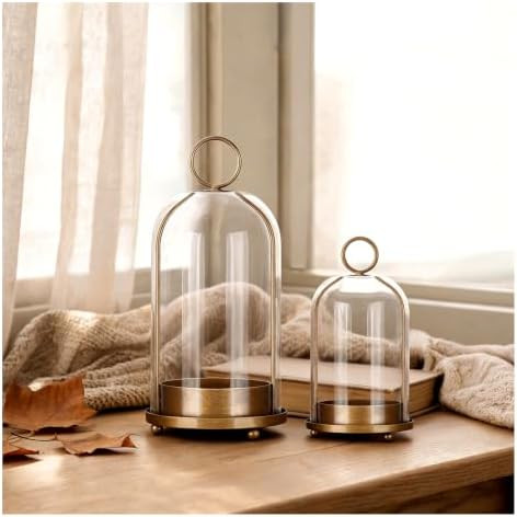 Metal Candle Holder Handmade Glass,Brass Dome Hurricane Glass Candle Holder | Amazon (US)