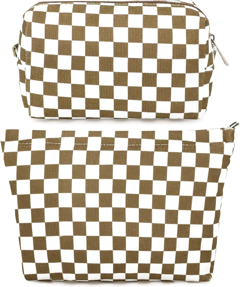 SOIDRAM 2 Pcs Checkered Makeup Bag Large Cosmetic Bag Toiletry Bag Makeup Pouch Travel Bag Organi... | Amazon (US)
