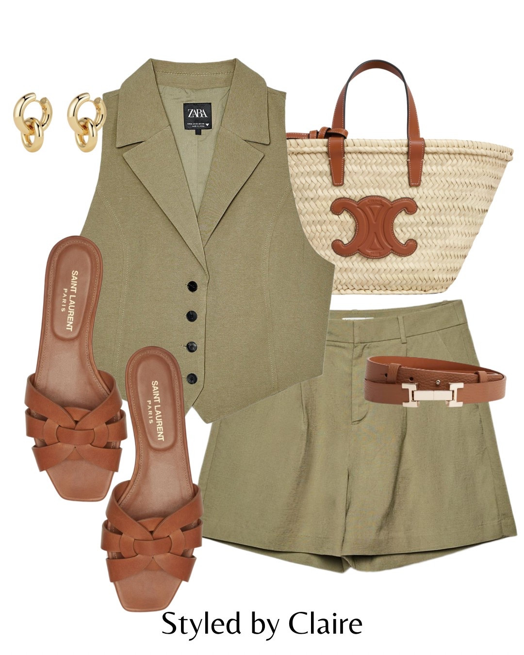 Olive green waistcoat set🫒
Tags: Zara top shorts brown leather sandals saint laurent ysl rate belt raffia bag Celine chic women’s style city break casual capsule wardrobe st tropez classy Dubai fashion inspo outfit ideas 