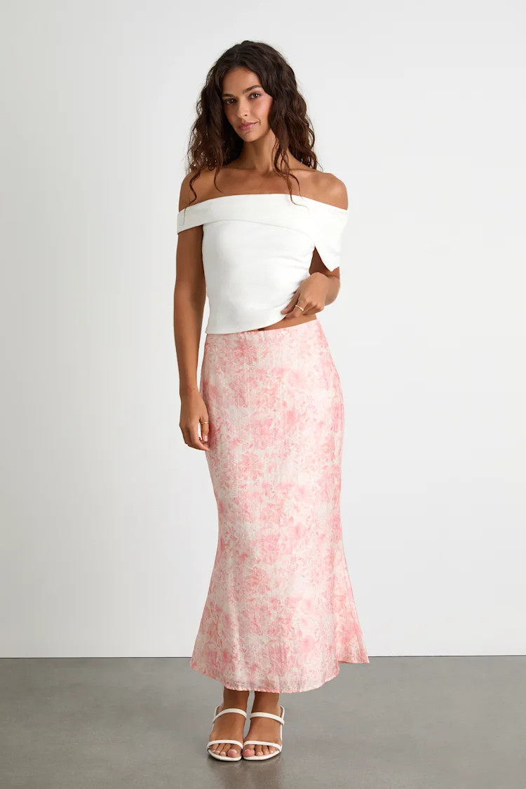 Lynelle Pink Floral Textured Midi Skirt | Lulus