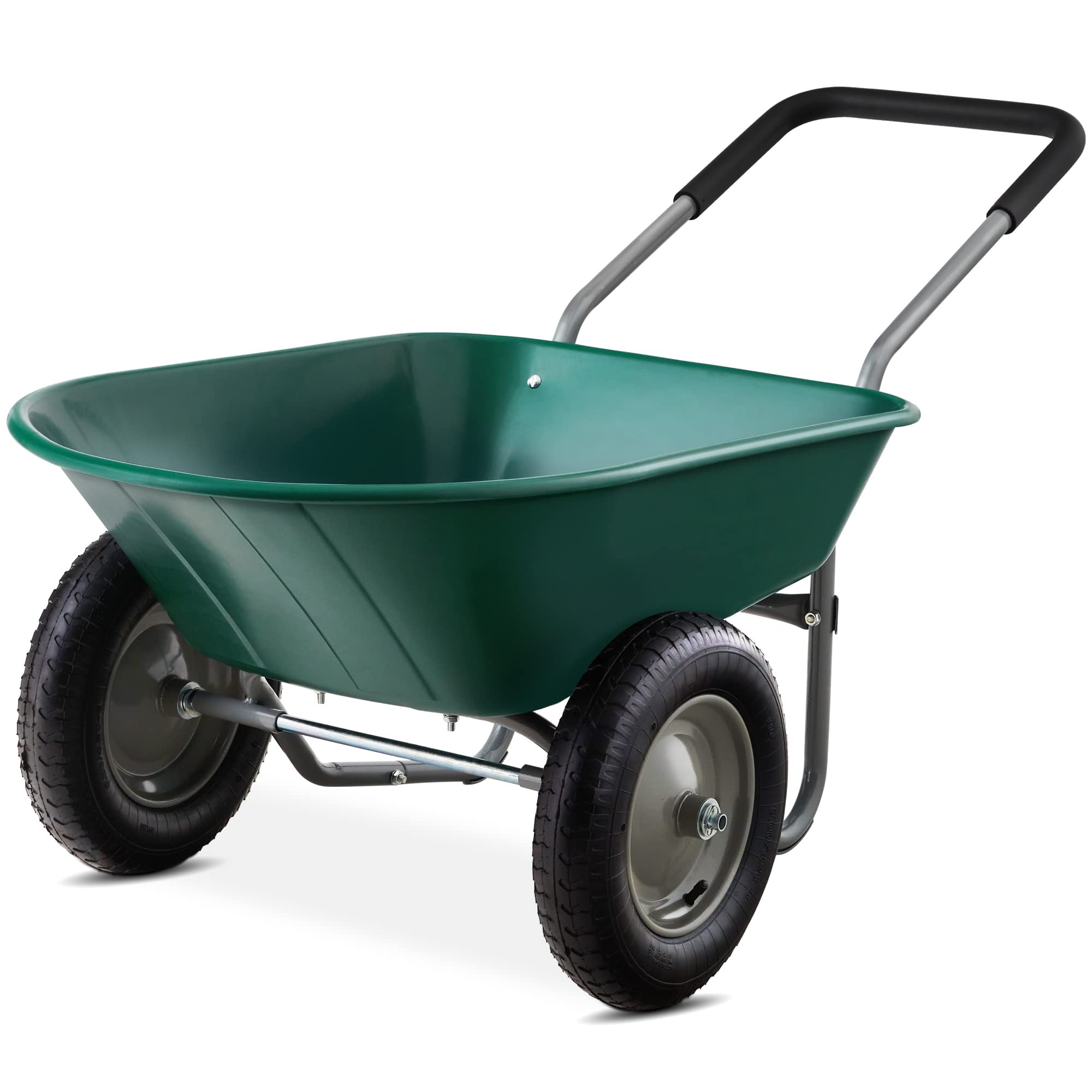 Best Choice Products Dual-Wheel Home Utility Yard Wheelbarrow Garden Cart w/Built-in Stand for Lawn, Gardening, Construction - Green | Amazon (US)