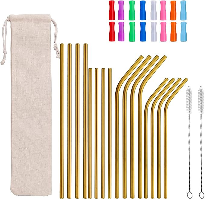 16-Pack Reusable 18/10 Stainless Steel Metal Straws with Silicone Tips & Cleaning Brush, Suotarn ... | Amazon (US)