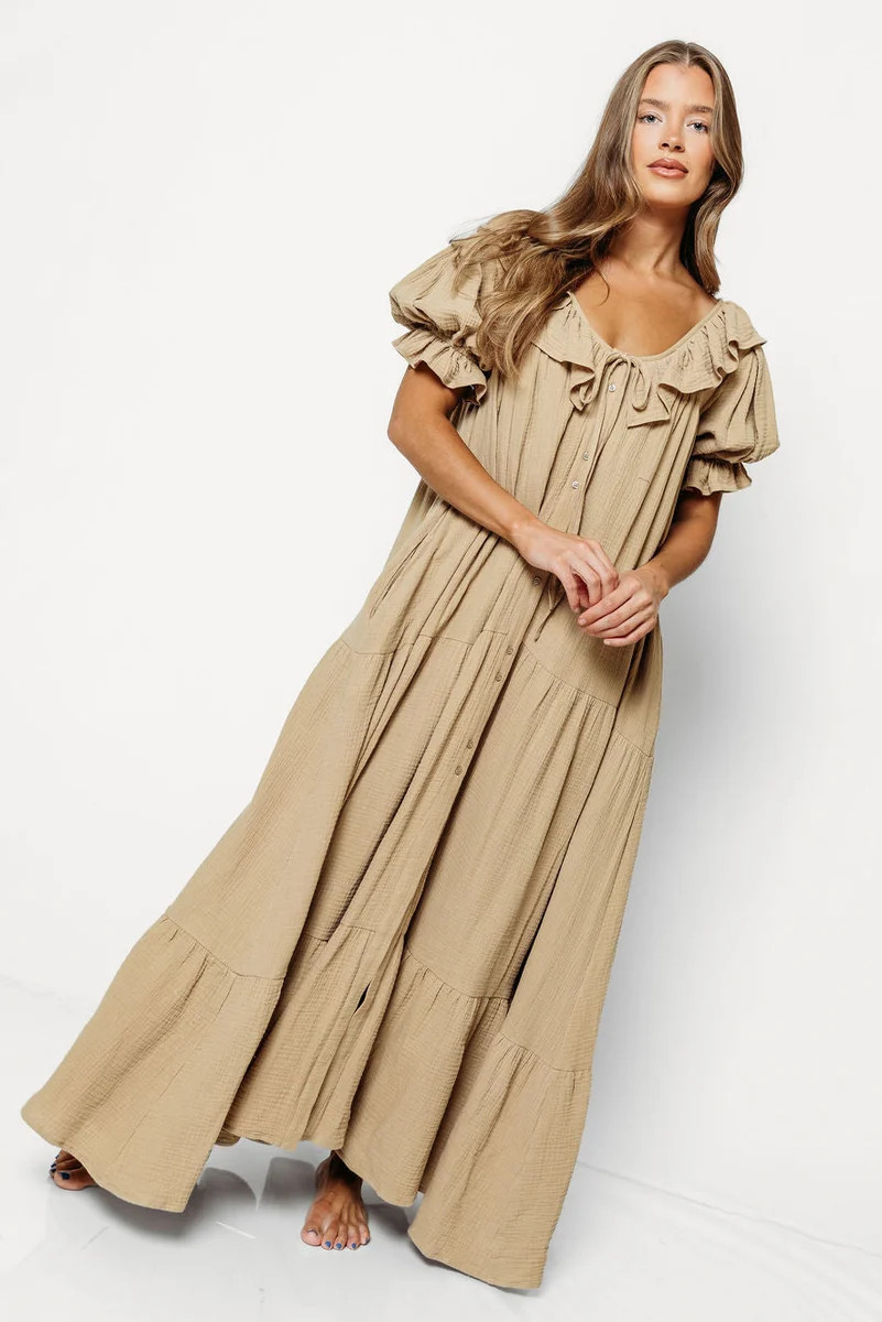 Sunday 100% Cotton Maxi Dress in Taupe - Bump Friendly *10/6 PRE-ORDER | Worth Collective