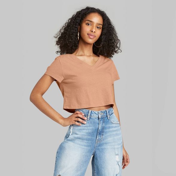 Women's Short Sleeve V-Neck Cropped Boxy T-Shirt - Wild Fable™ | Target