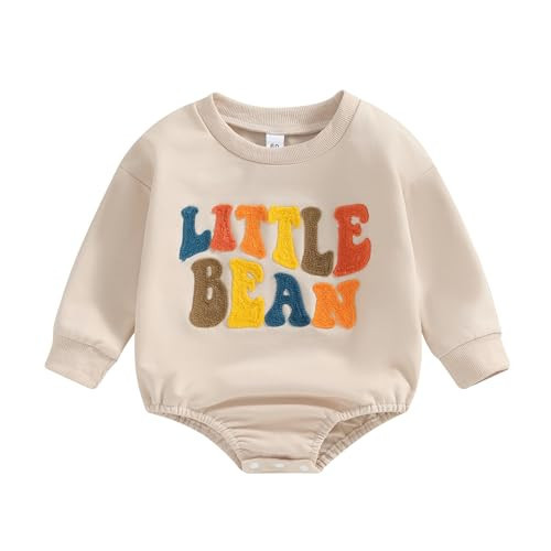 VISGOGO Newborn Baby Girl Boy Bubble Romper 3 6 9 12 18M Onesie Sweatshirt Long Sleeve Oversized Fall One-Piece Bodysuit (Little Bean, 0-3 Months) | Amazon (US)