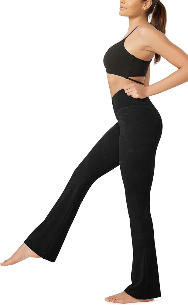 ODODOS Women's Cross Waist Bootcut Yoga Pants with Inner Pocket, Non See Through Bootleg Gym Work... | Amazon (US)