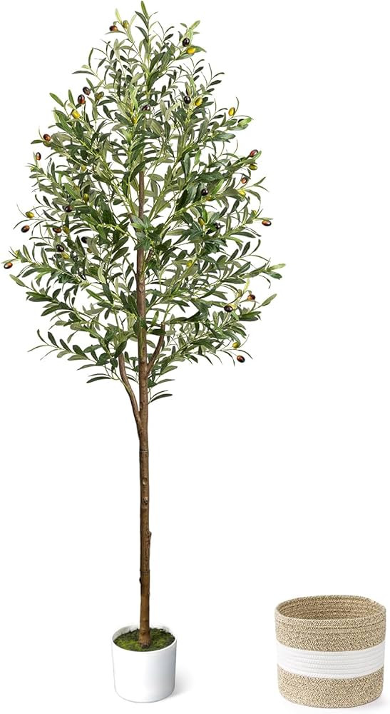6FT Artificial Olive Tree - Indoor Tall Faux Olive Trees with Planter&Basket, Large Fake Olive Si... | Amazon (US)
