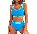 BMJL Women's High Waisted Bikini Sets Sporty Two Piece Swimsuits Color Block Cheeky High Cut Bath... | Amazon (US)