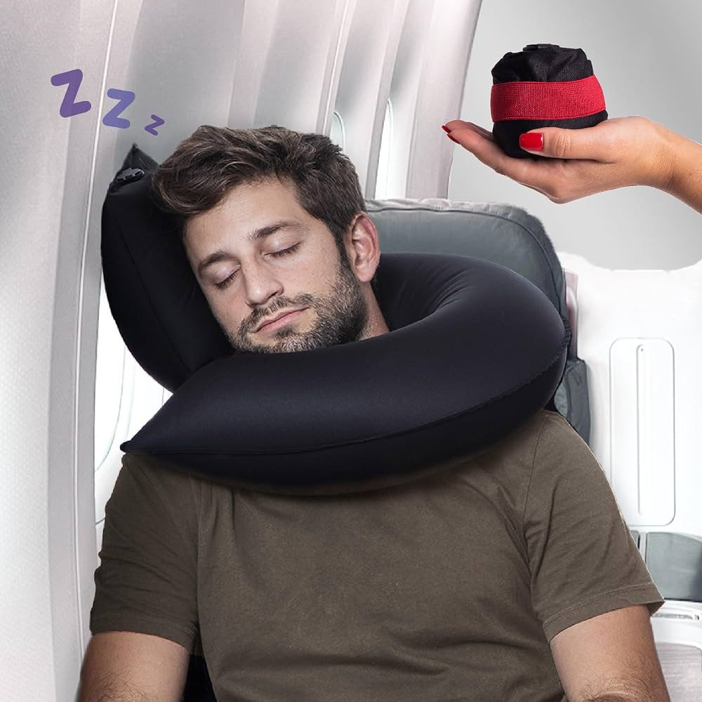 Inflatable Travel Pillows for Airplanes, Car & Home, New J-Design, Neck and Chin Support, Firmnes... | Amazon (US)