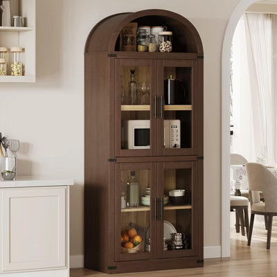 Arched Bookshelf with Doors, 15.83in Depth Storage Shelves, 71.4in Tall Wooden Display Cabinet, Farmhouse Bookcases for Living Room, Kitchen, Office | Target