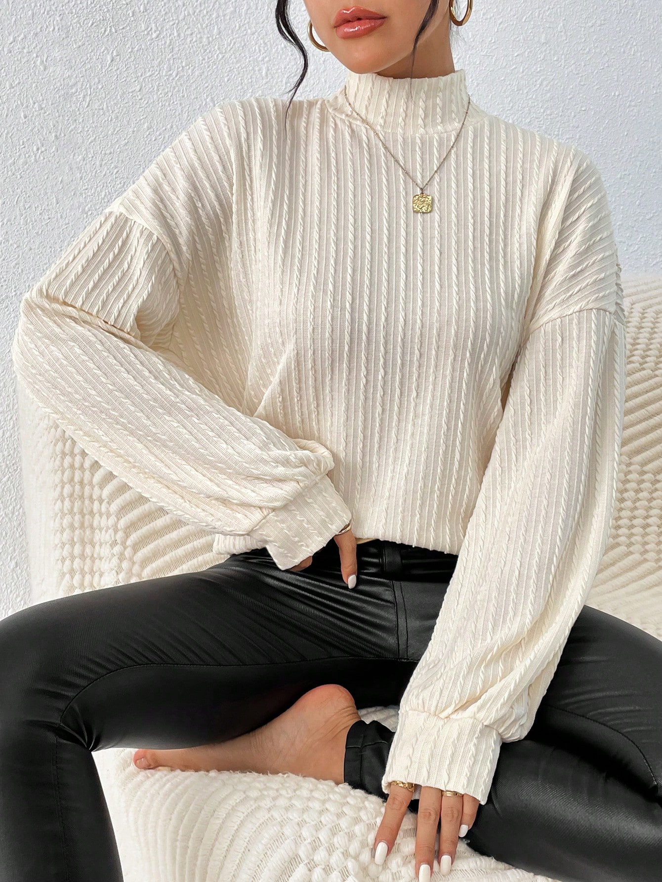 SHEIN Frenchy Mock Neck Drop Shoulder Tee | SHEIN