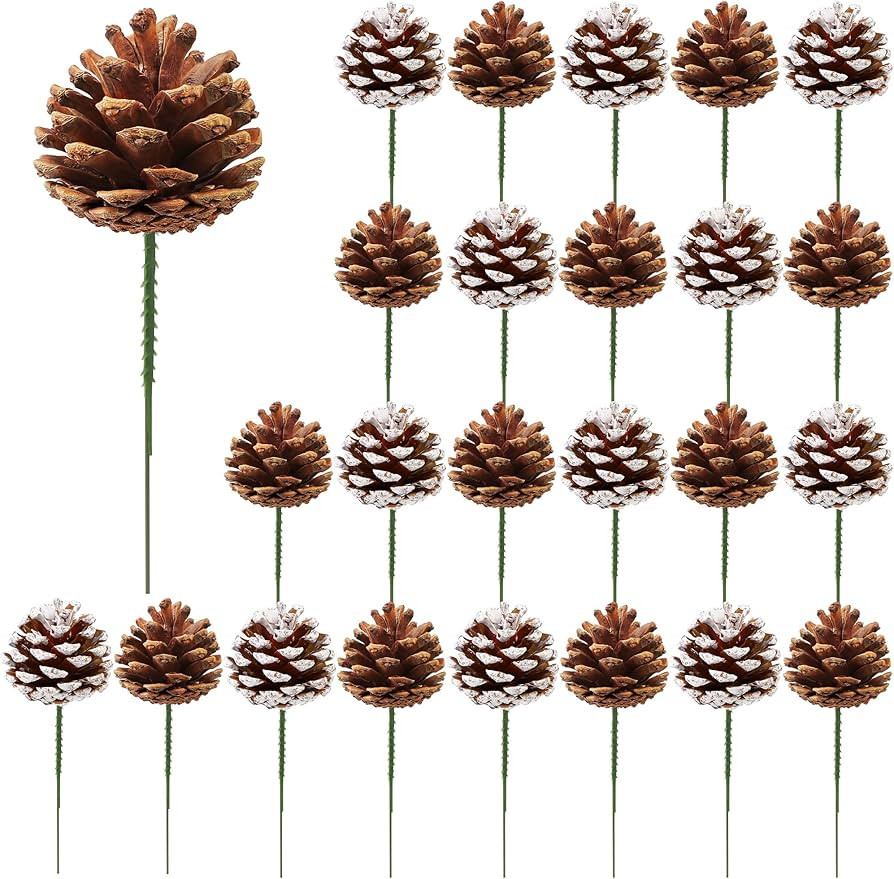 24 Pieces Christmas Pine Cones Pick Pinecones Ornament Christmas Tree Decoration 2.4-3.1 Inches P... | Amazon (US)
