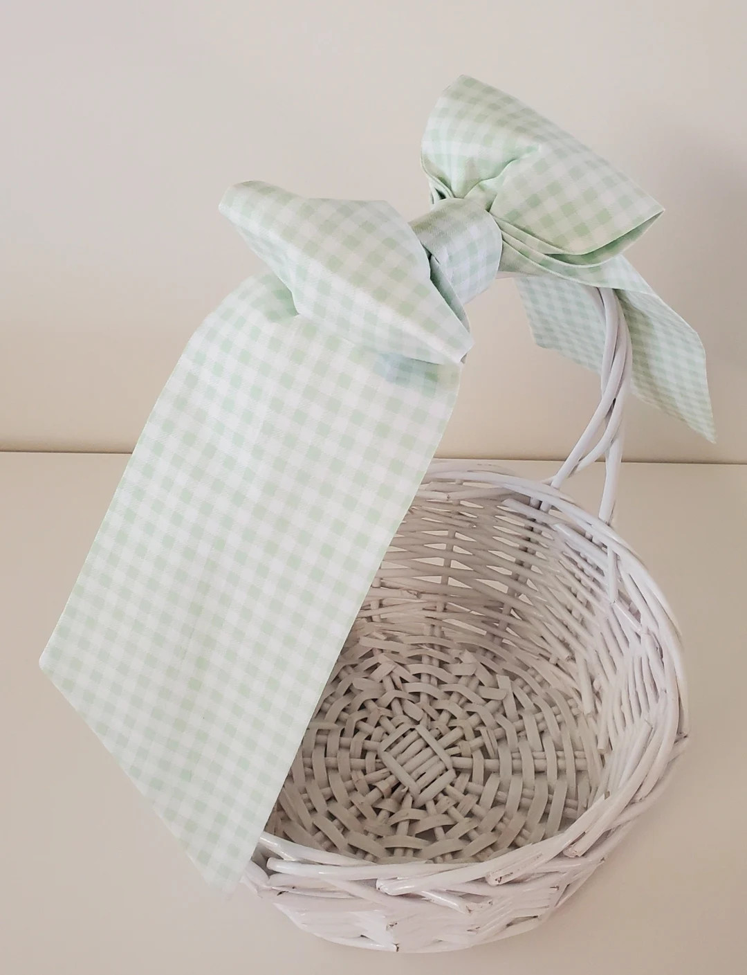 Light Green Gingham Easter Basket Bow, Pre-Tied Fabric Bow | Etsy (US)