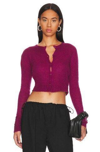 DANIELLE GUIZIO Mohair Ribbed Cardigan in Berry from Revolve.com | Revolve Clothing (Global)