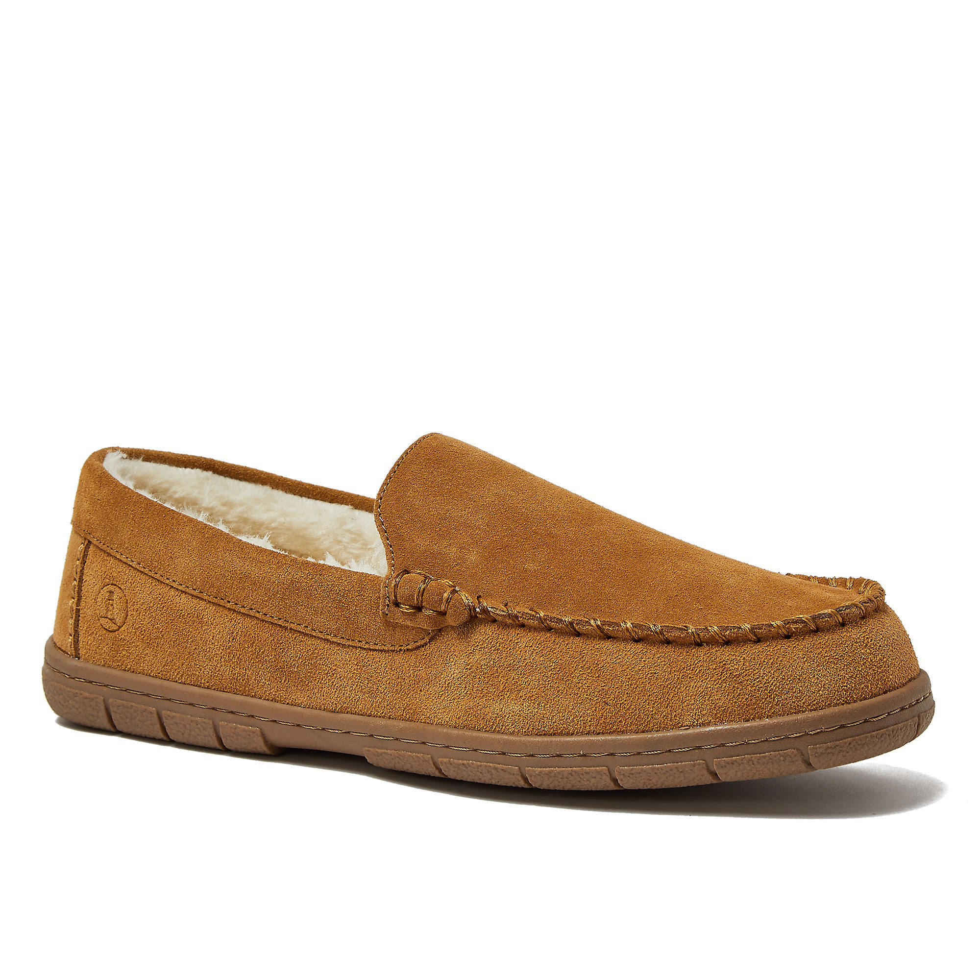 Men's Fuzzy Lined Suede Moccasin Slippers | Lands' End (US)