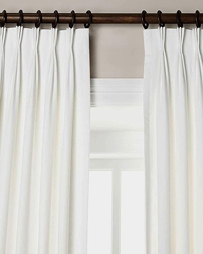 100% Linen Pinch Pleated Lined Window Curtain Panel Drape (White, 27" W X 132" L) | Amazon (US)