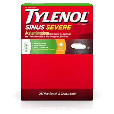 Tylenol Sinus Severe Daytime Caplets for Pain & Congestion Relief 50 Travel Packs of 2 ct | Walmart (US)