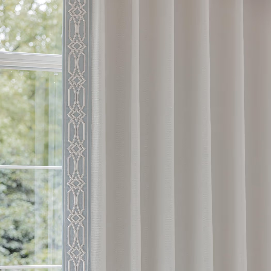 Pinch Pleated Curtains with Embroidery Trim - Pearl White Cotton Blend Curtains for Home Living R... | Amazon (US)