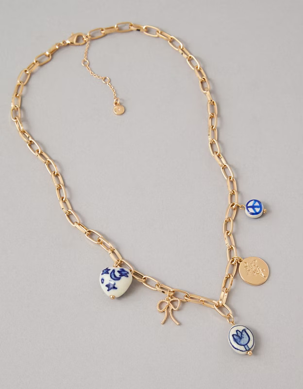AEO Blue & White Charm Necklace | American Eagle Outfitters (US & CA)