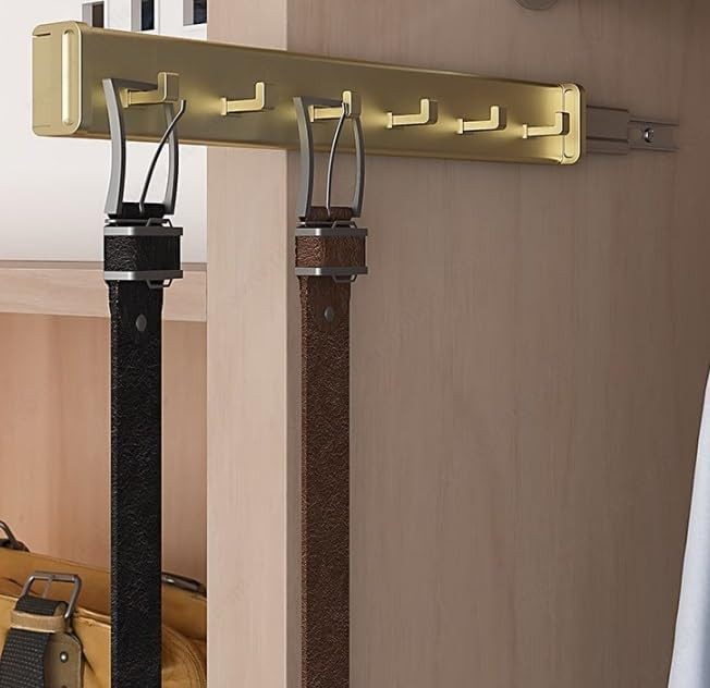 6-Hook Designer Wardrobe Reversible 13.75" Length Closet Belt Rack with 12" Retractable Pullout E... | Amazon (US)