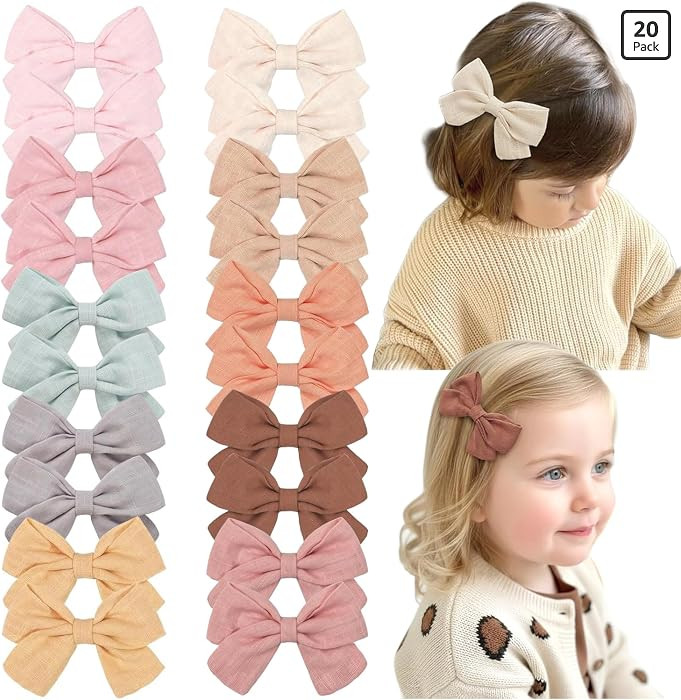C\u00c9LLOT Girls Hair Bows Linen Fabric 3.5" Bows Alligator Clips for Toddlers | Amazon (US)