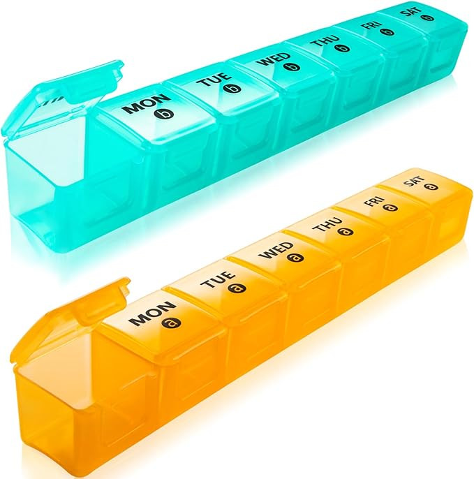 2-Pack Large Weekly Pill Organizer,7 Day Pill Cases Organizers Once A Day,Am Pm Pill Container 14... | Amazon (US)