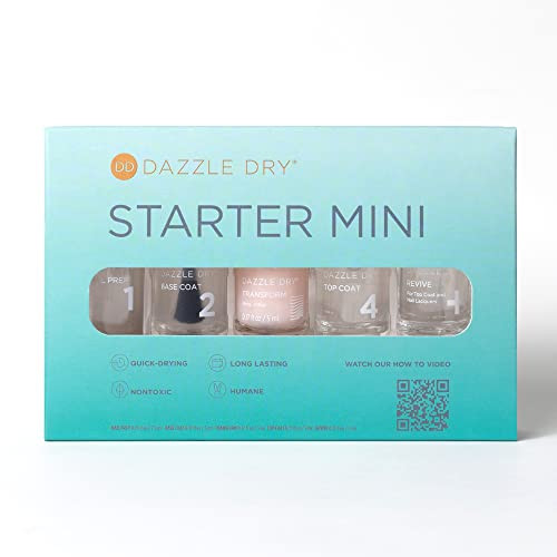 Dazzle Dry Complete Starter Mini Kit | Step 1 - Nail Prep, Step 2 - Base Coat, Step 4 - Top Coat, Transform - Ridge Filler & Revive - Polish & Top Coat Thinner. | Amazon (US)