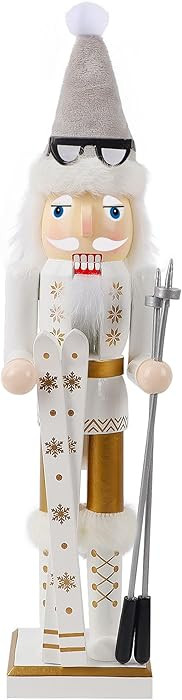 Joliyoou 15 inch Christmas Nutcracker, Wooden Nutcracker Skier Wearing A White Ski Suit, Traditio... | Amazon (US)