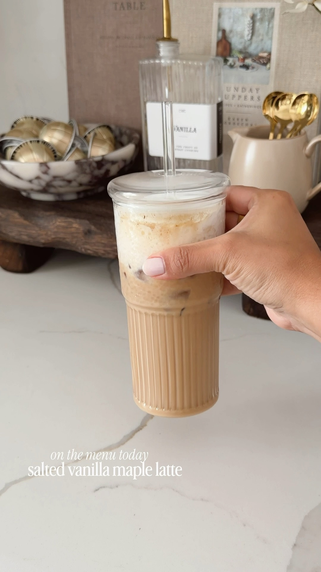 On the menu today ☕️ salted vanilla maple latte 🤎

#coffee #coffeebar #coffeerecipe #latte #coffeecup #icedcoffee #kitchen #kitchendecor #breville

#LTKHome #LTKSeasonal