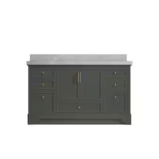 Alys 60 in. W x 22 in. D x 36 in. H Single Sink Bath Vanity in Pewter Green with 2 in. Pearl gray... | The Home Depot