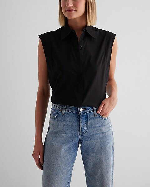 Tapered Sleeveless Button Up Shirt | Express