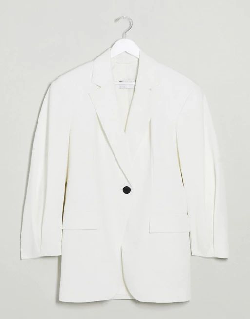 ASOS DESIGN grandad coat with sleeve detail in white | ASOS (Global)