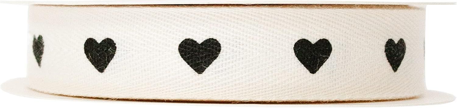 Sisterly Market Cotton Herringbone Custom Ribbon Natural 5/8' x 10 Yards (5/8 inch , Black Hearts... | Amazon (US)