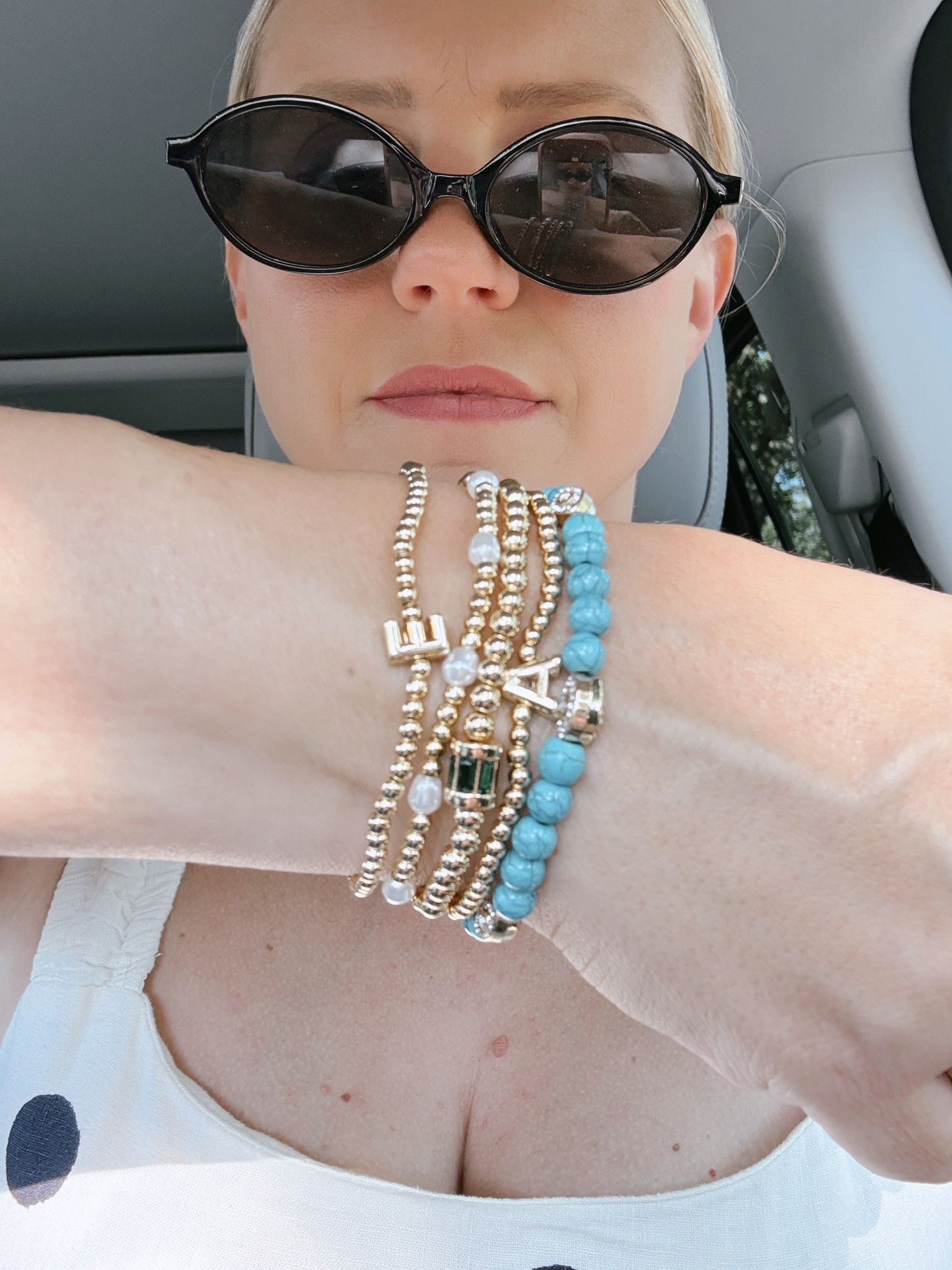 Loving my bracelet stack!! 

Gold bracelet, bracelet stack, initial bracelet, evil eye, birthstone bracelet, birthstone, initial jewelry 
