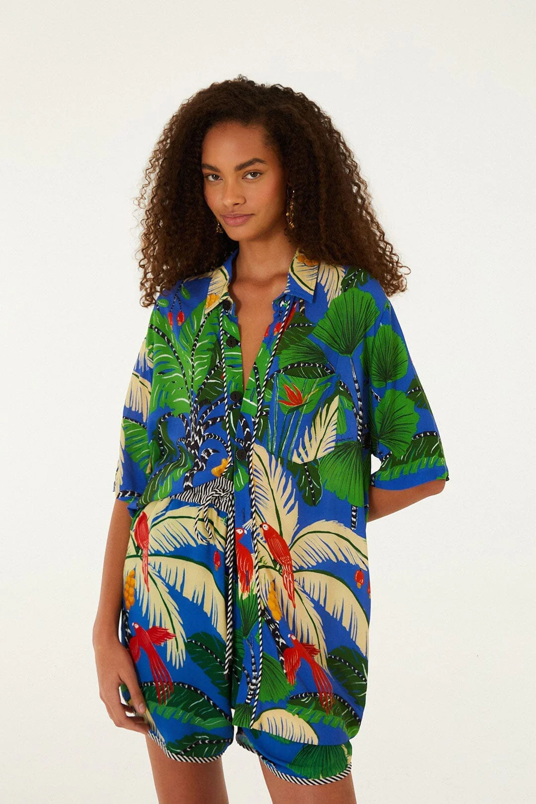 Blue Tropical Island Short Sleeve Lenzing™ Ecovero™ Viscose Shirt | FARM Rio | FarmRio (US)