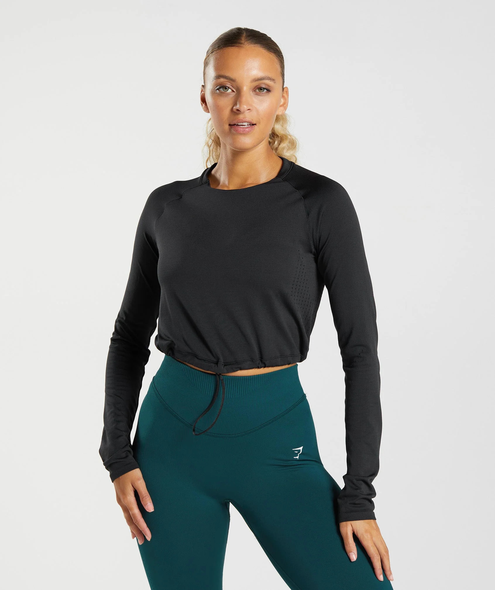 Gymshark Sweat Seamless Long Sleeve Crop Top - Black | Gymshark US