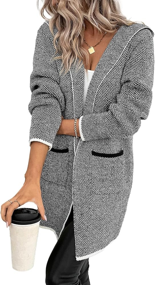 Sidefeel Womens 2025 Fall Outfits Long Sleeve Open Front Contrast Cardigan Sweaters Oversized Chu... | Amazon (US)