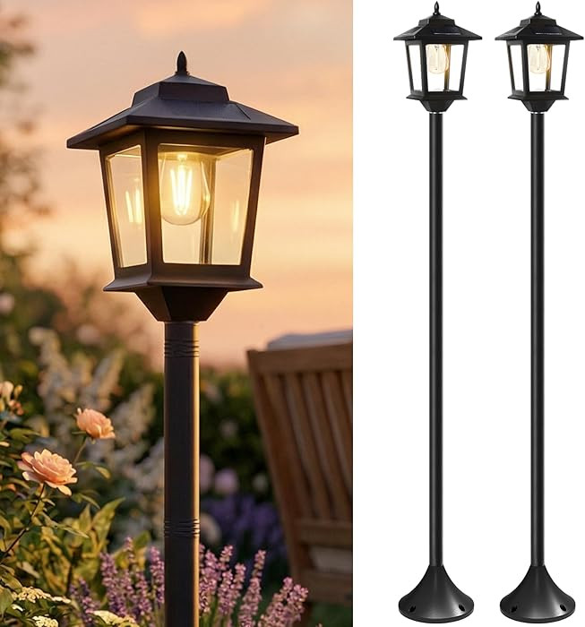 PASAMIC Outdoor Solar Post Lights, 2-Pack 63" Dusk to Dawn Solar Lamp Posts, Waterproof Floor Lam... | Amazon (US)