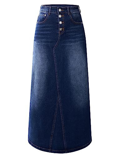 Womens Long Denim Skirt Casual A-Line Stretch Jean Skirt for Women High Waisted Vintage Denim Maxi Skirt with Pockets Dark Blue US 10 | Amazon (US)