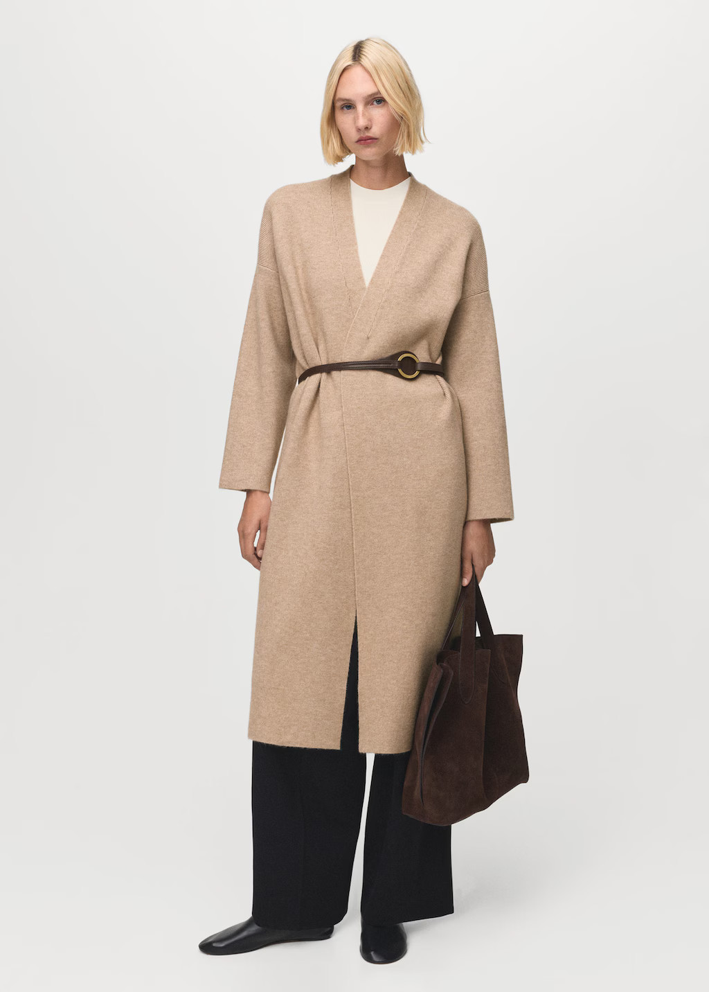 Long knitted coat light/pastel grey - Woman - M - MANGO | Mango (US/MX/AU)