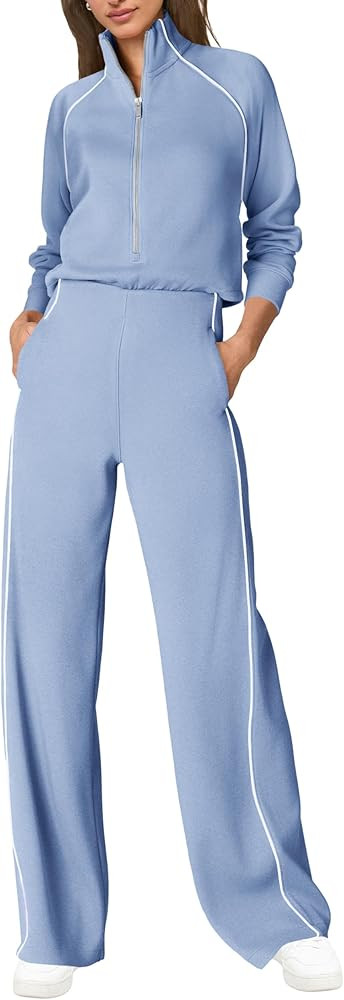 SENSERISE Womens Jumpsuits Casual Long Sleeve One Piece Jumpsuit Wide Leg Mock Neck Airport Trave... | Amazon (US)