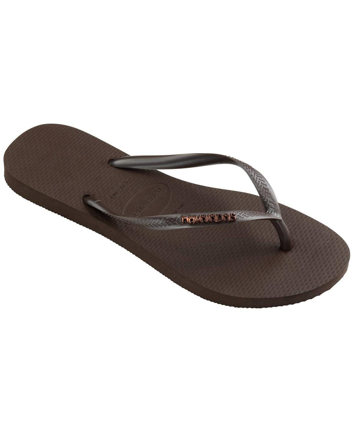 Havaianas Women's Slim Logo Metallic Round Toe Sandals - Dark Brown | Macy's