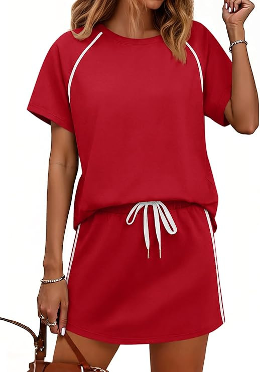 Yousify Womens 2 Piece Skirt Sets Summer Short Sleeve Tops and Tennis Skort Lounge Set Vacation W... | Amazon (US)