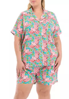Printfresh Plus Size Short Sleeve Short Set - Playful Parrots | Belk