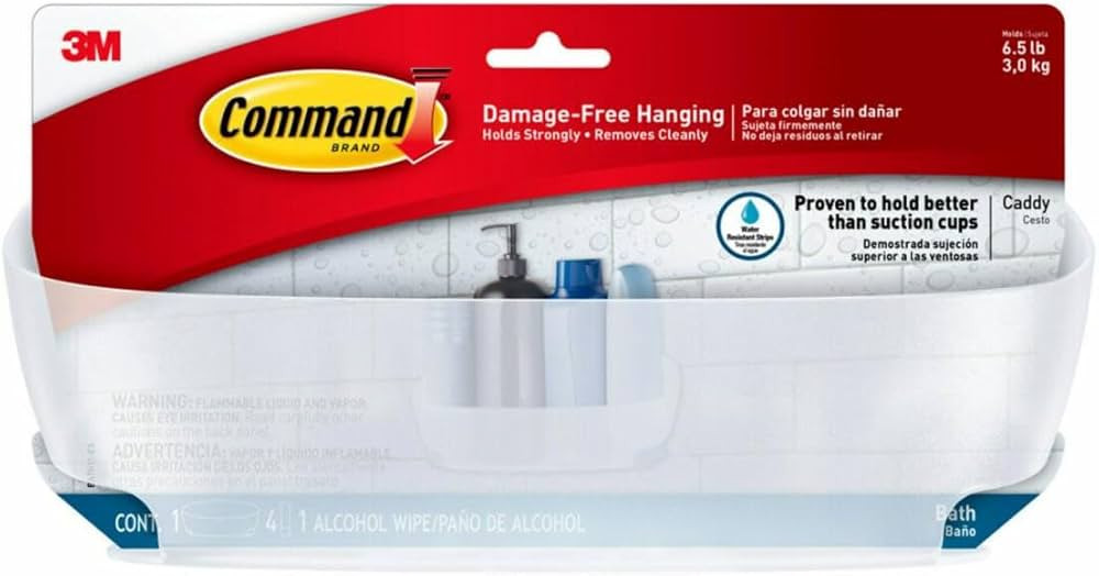 Command 3M 4.75 in. H x 4.625 in. W x 11.375 in. L Clear Frosted Shower Caddy | Amazon (US)