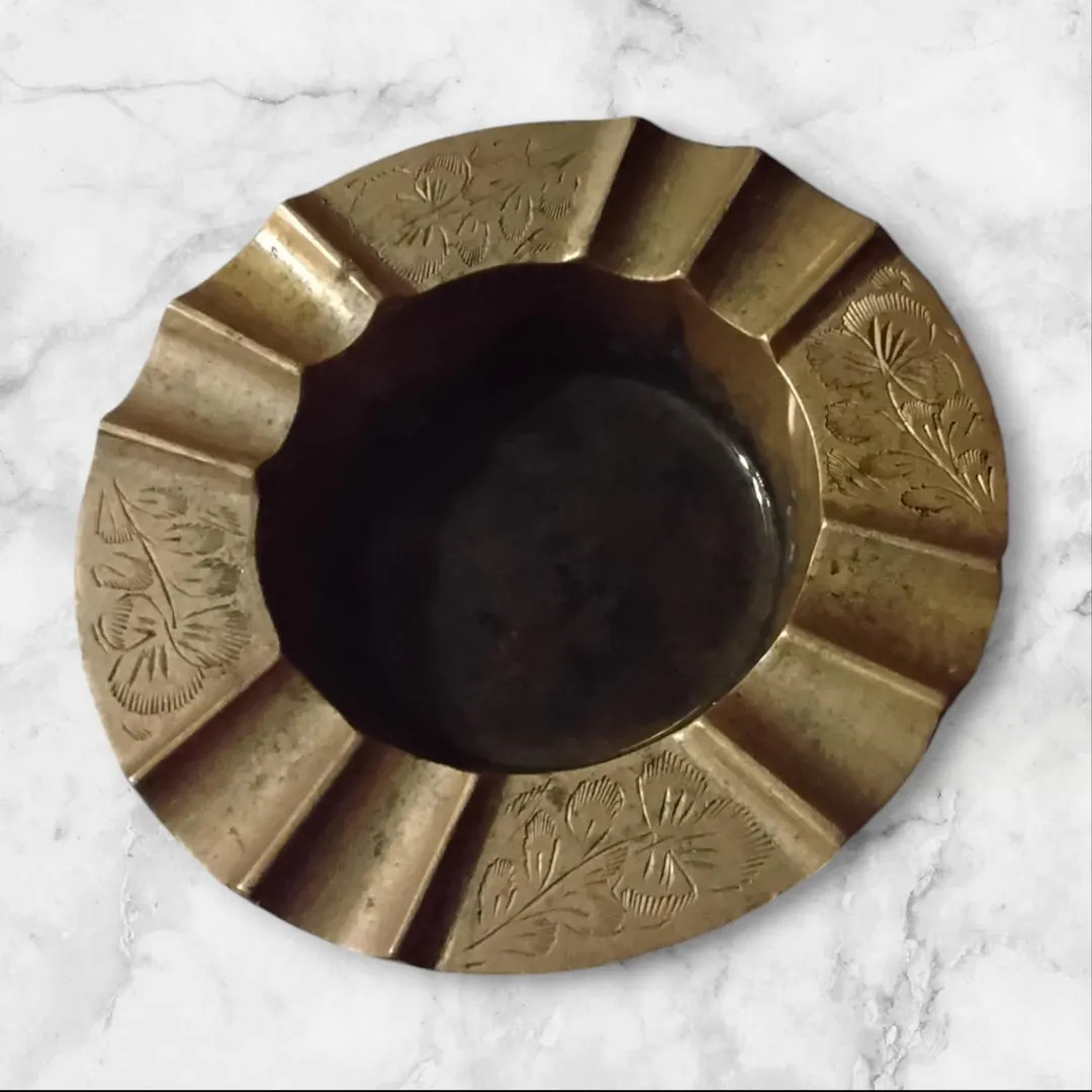 Brass MCM Heavy Solid Brass Etched Ashtray - Etsy | Etsy (US)